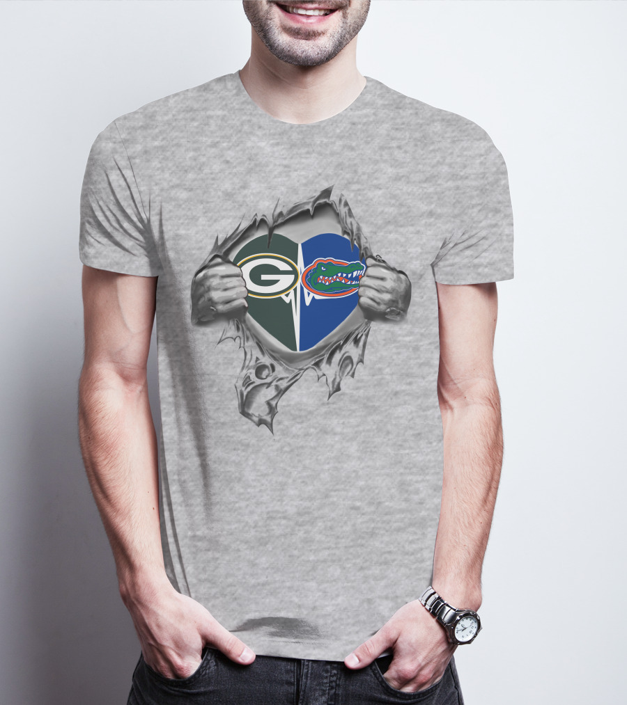 Packers Florida Gators Heart Inside Ripped T-Shirt