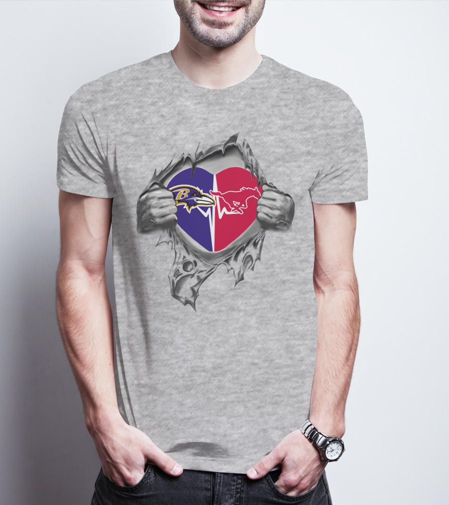 Ravens Smu Mustangs Heart Logo Fans Iconic Symbol T-Shirt