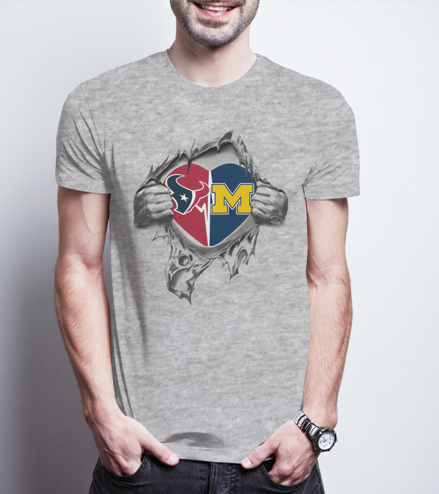 Texans Michigan Wolverines Heart Inside Revealed By Ripped Hands T-Shirt