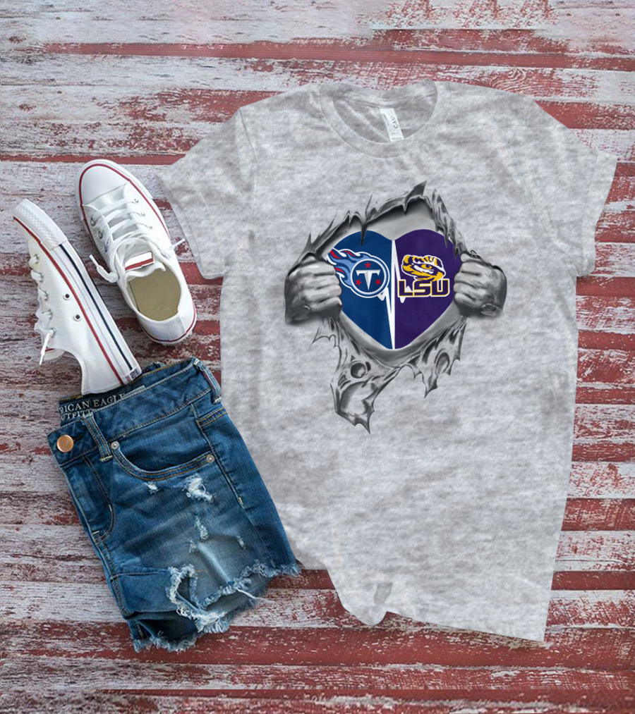 Titans And Lsu Tigers Heart T-Shirt