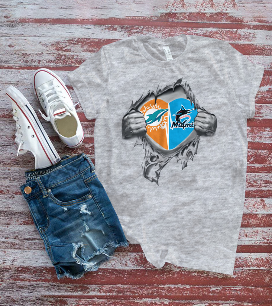 Miami Dolphins And Marlins Heart T-Shirt
