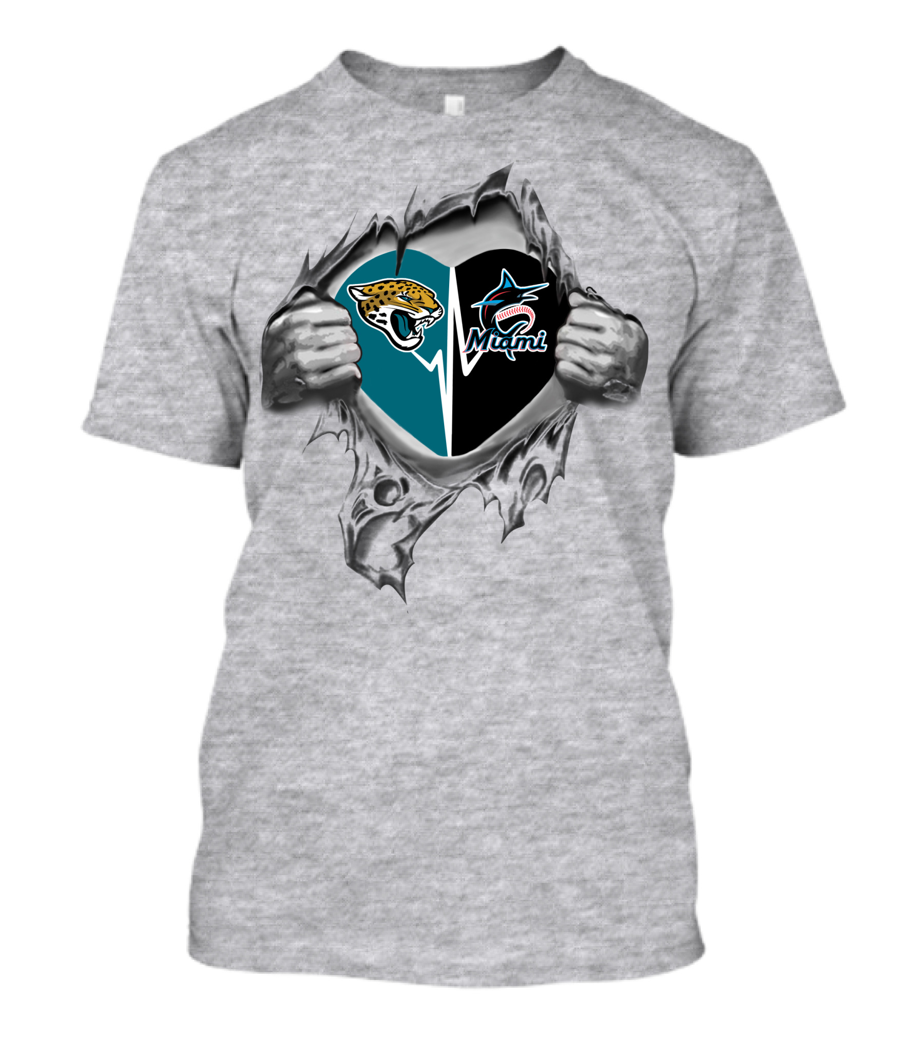 Jacksonville Jaguars Miami Marlins Heart Fan Loyalty T-Shirt