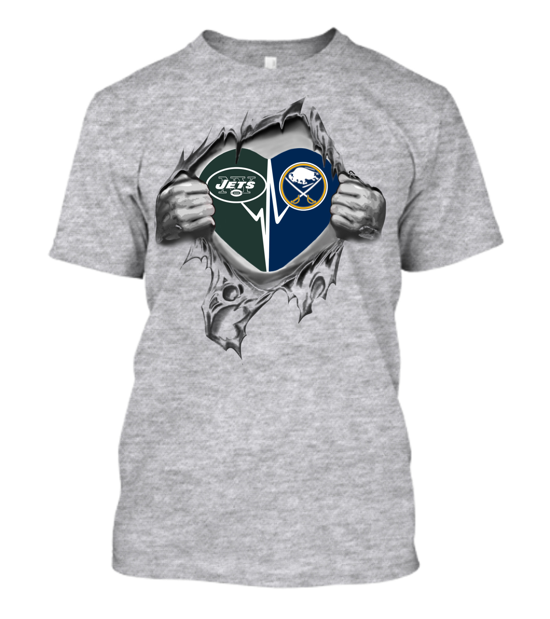 Jets Sabres Heart Logo Torn Metal T-Shirt