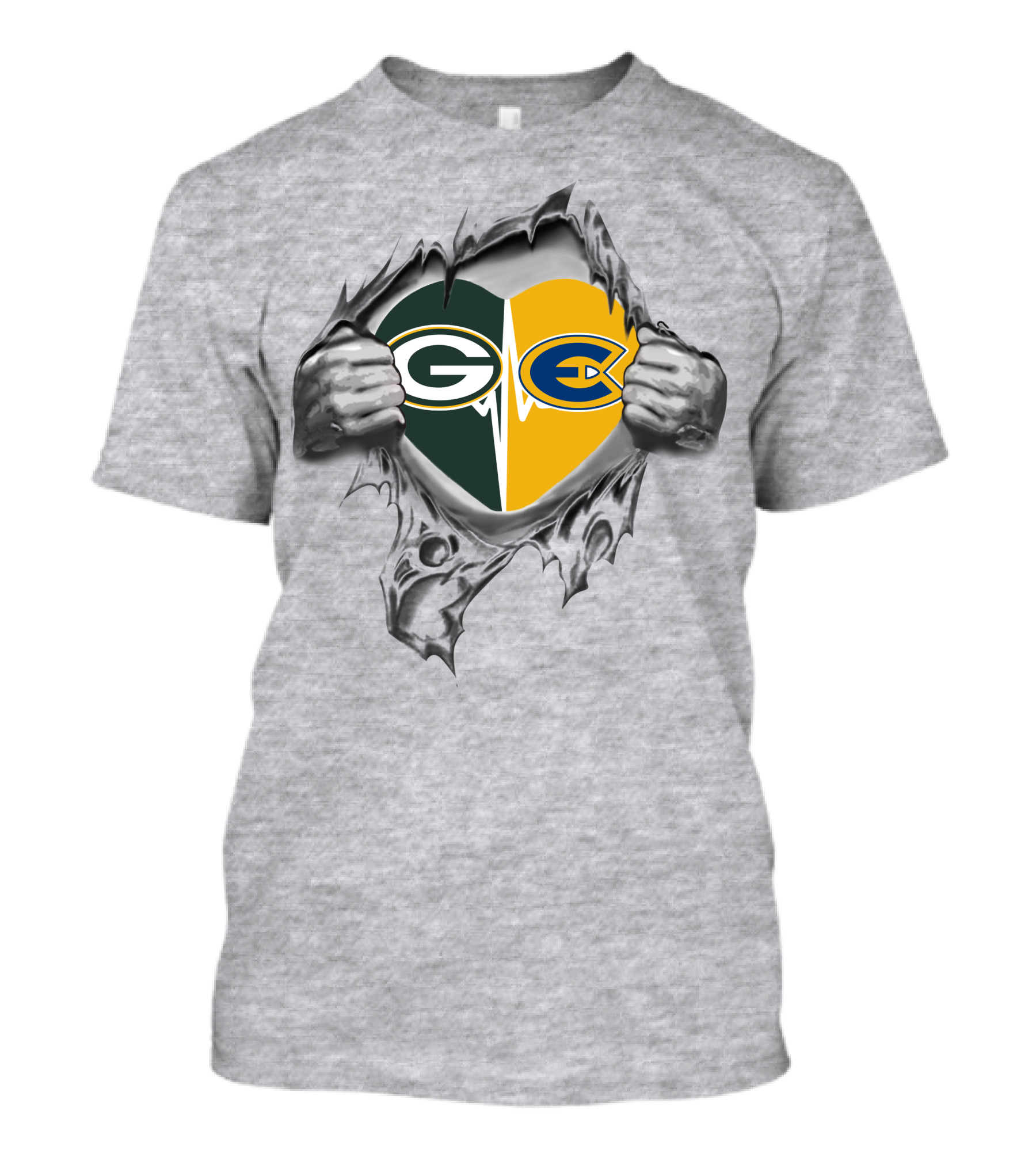 Packers Green Bay Eau Claire Blugolds Heart Logo Combination T-Shirt
