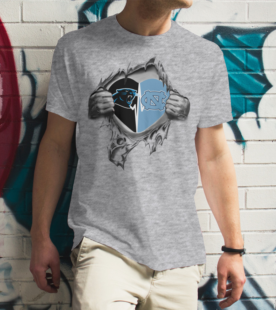 Panthers North Carolina Tar Heels Logos Heart Design It's In My Heart T-Shirt