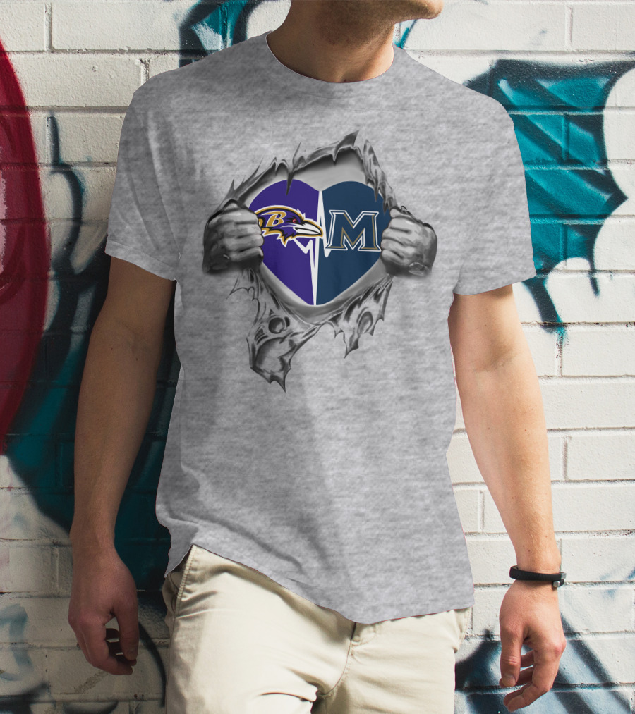 Baltimore Ravens And Mount St Mary's Mountaineers Heart T-Shirt