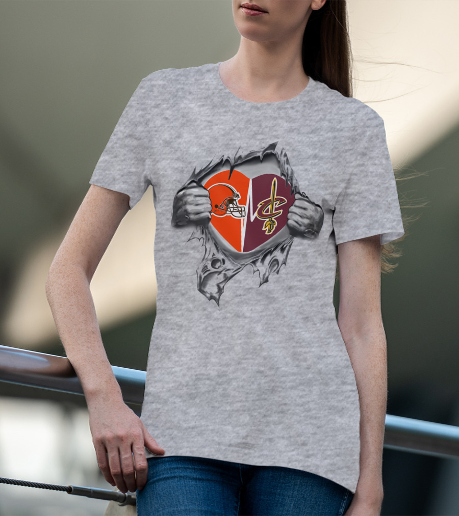 Cleveland Browns And Cavaliers Heartbeat Loyalty Fan T-Shirt