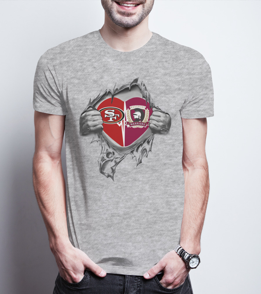 49ers Westmont Warriors Heart Symbol With Ripped T-Shirt