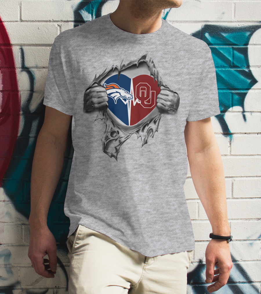 Denver Broncos Oklahoma Sooners Heart Design 352 T-Shirt