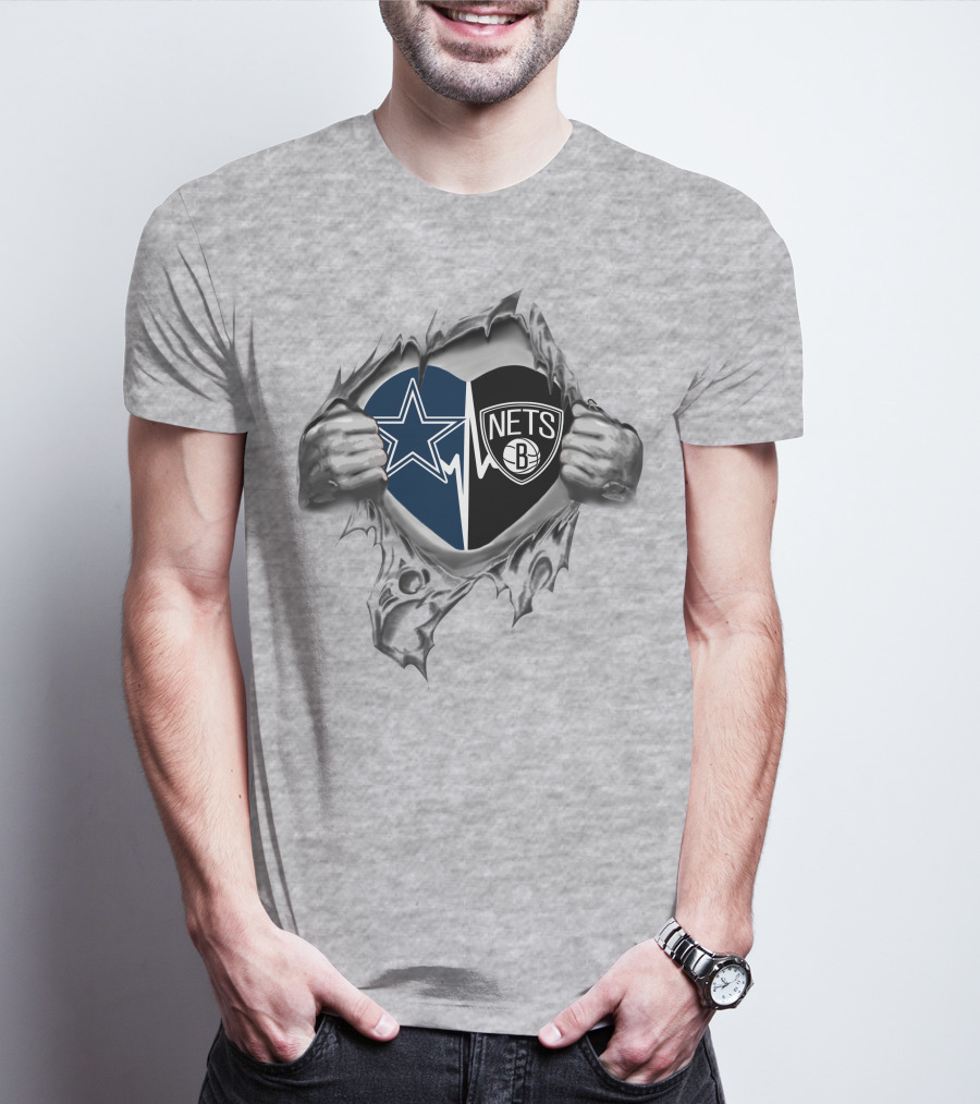 Cowboys Brooklyn Nets Heart Design Tear Away Style T-Shirt