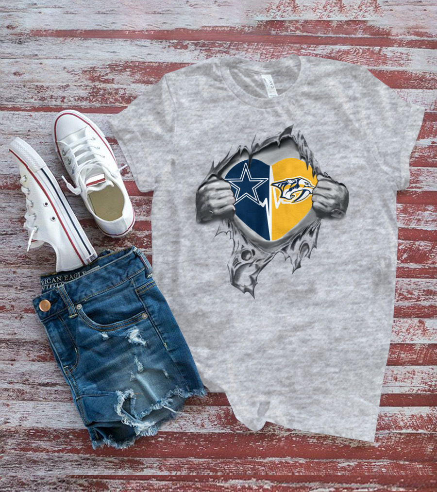 Cowboys Predators Heart Split Dallas Nashville Fan Passion T-Shirt