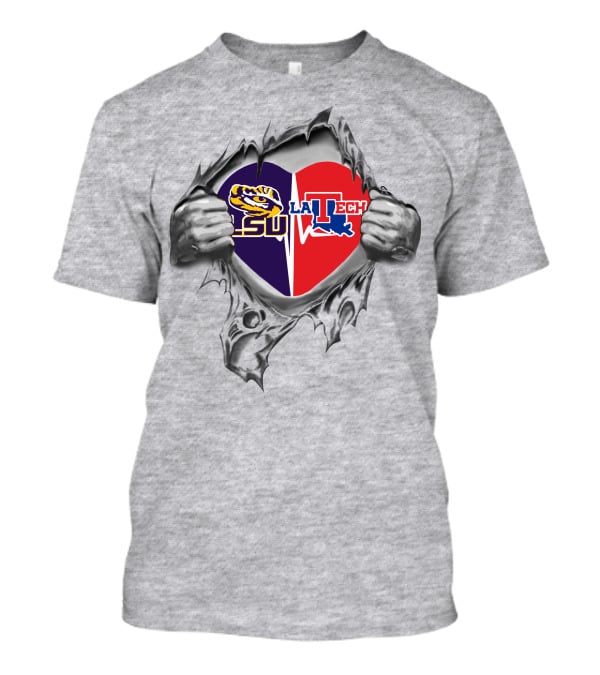 Lsu La Tech Heart Dual Logo Torn T-Shirt