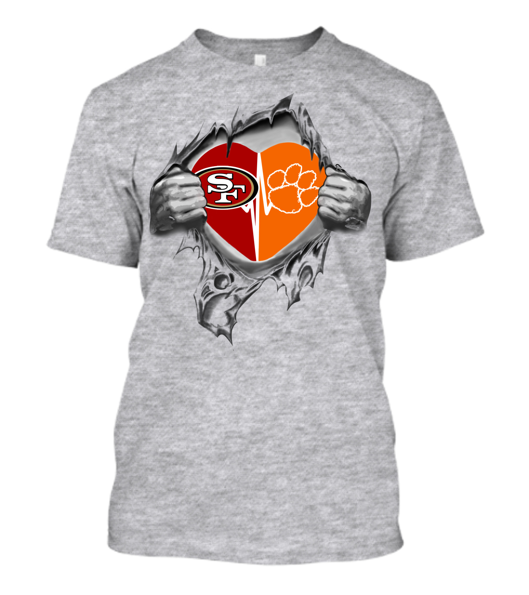 49ers Clemson Tigers Heart San Francisco Logo And Paw Print T-Shirt
