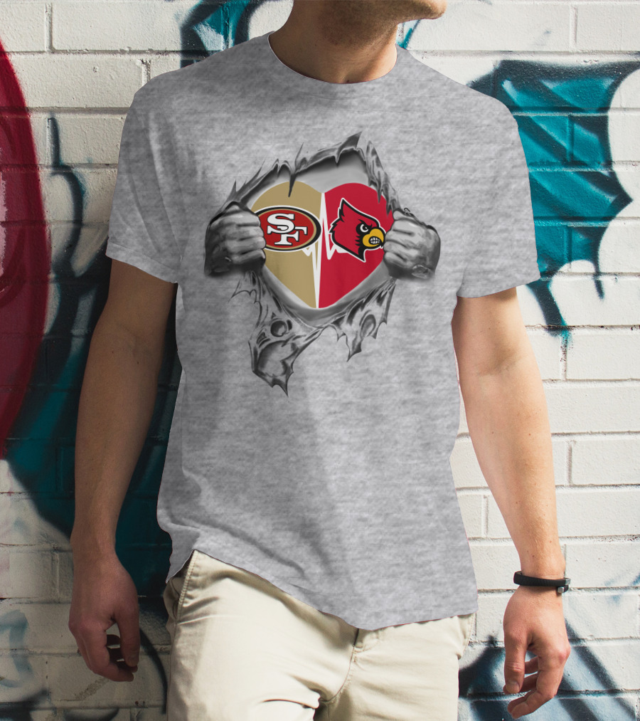 49ers Louisville Cardinals Heart Torn Reveal T-Shirt