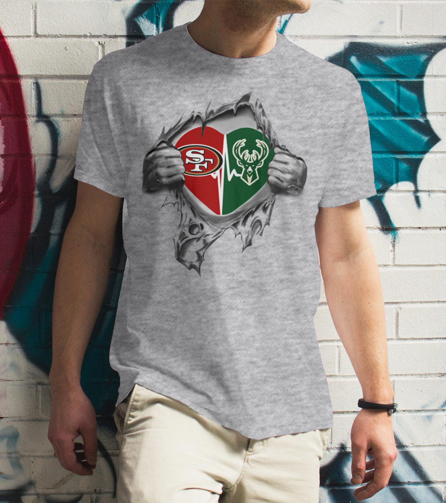 49ers Milwaukee Bucks Heart T-Shirt