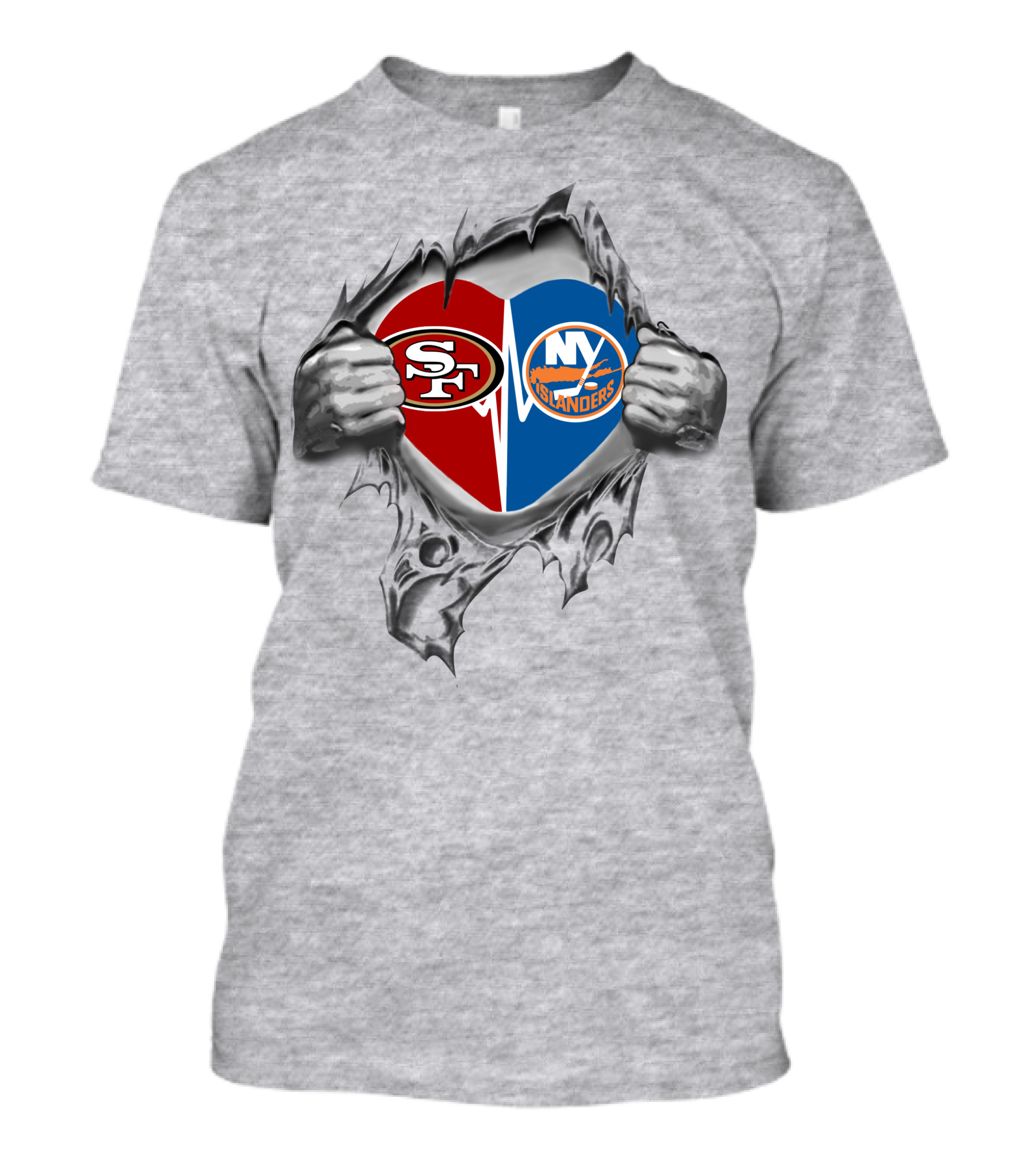 49ers New York Islanders Heart Dual Team Loyalty T-Shirt