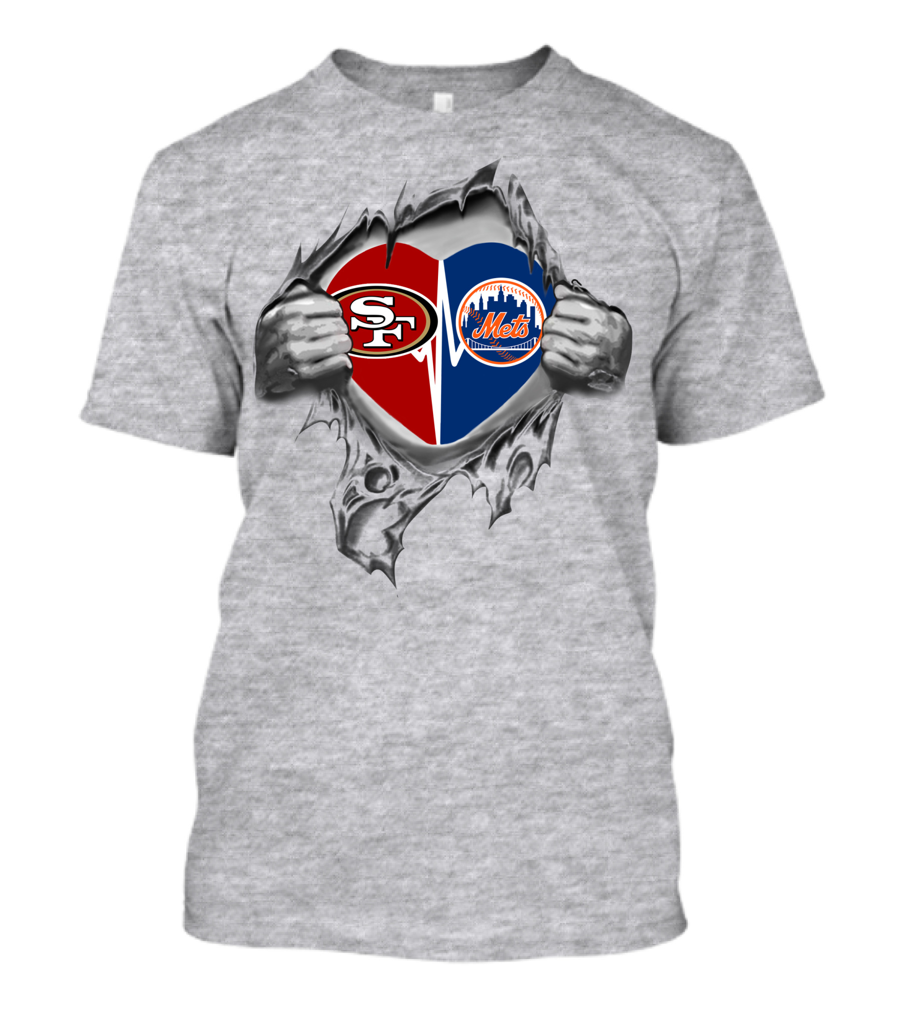 49ers New York Mets Heart Design With Logos T-Shirt