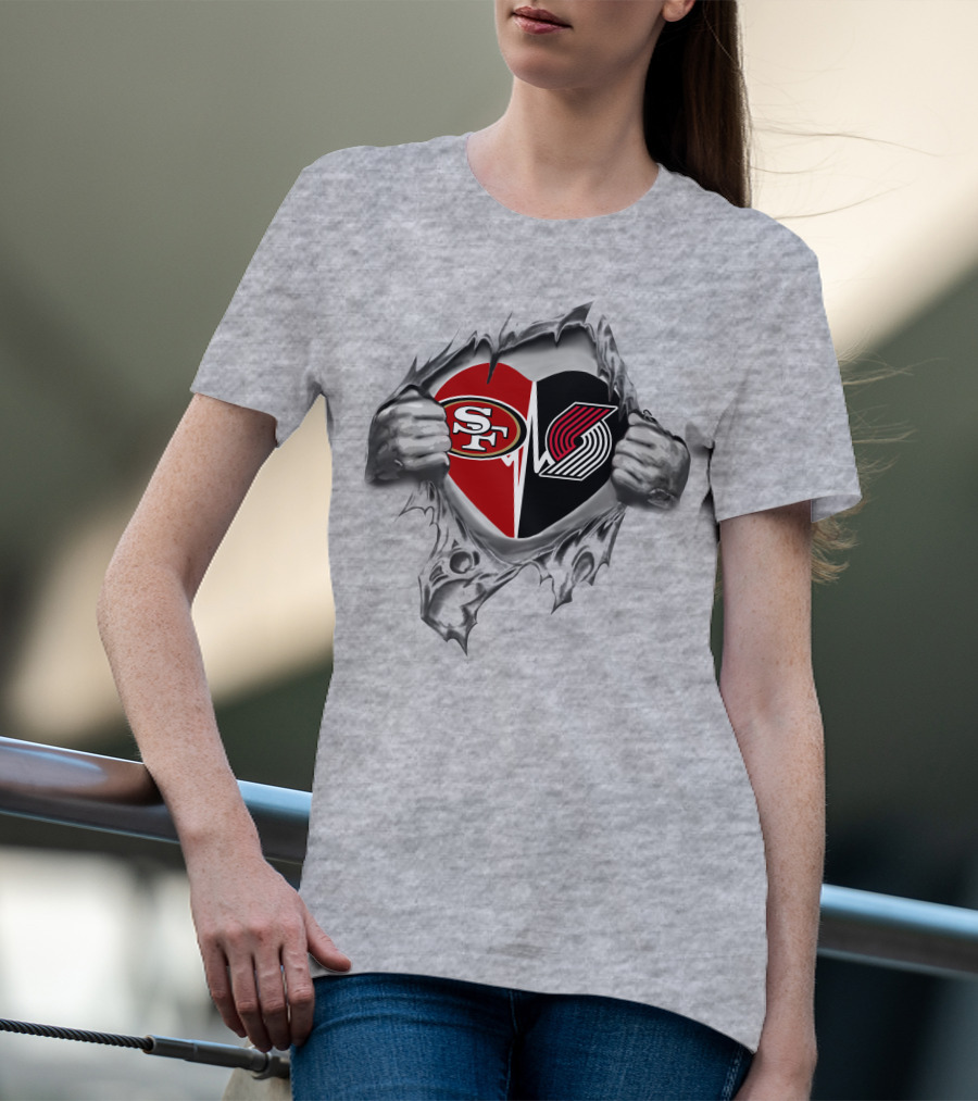 49ers Portland Trail Blazers Heart Logo Fusion T-Shirt