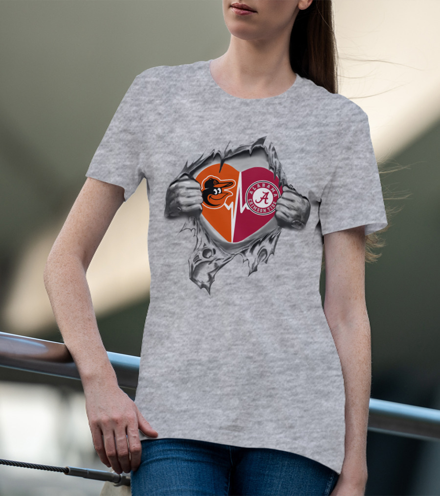 Baltimore Orioles Alabama Crimson Tide Heartbeat Passion T-Shirt