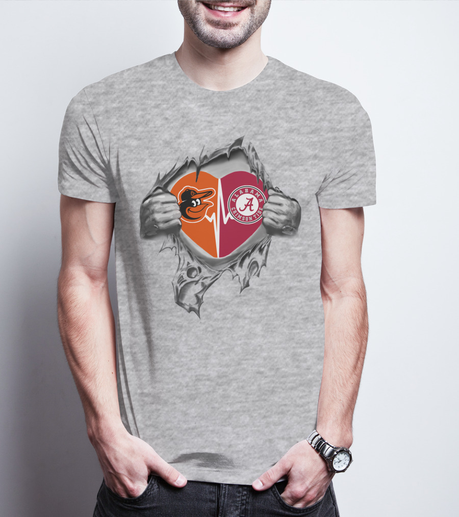 Baltimore Orioles Alabama Crimson Tide Heartbeat Passion T-Shirt