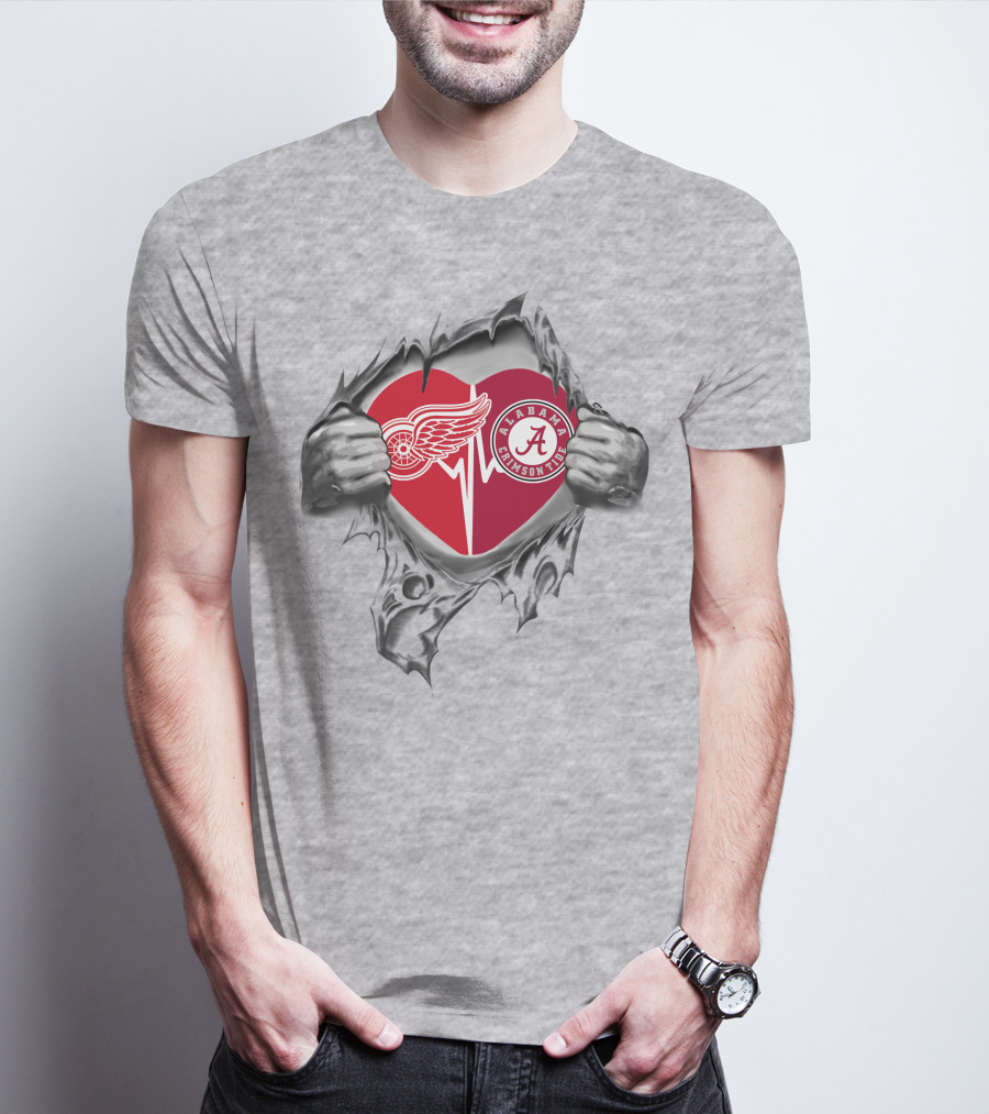 Detroit Red Wings Alabama Crimson Tide Heart Burst T-Shirt