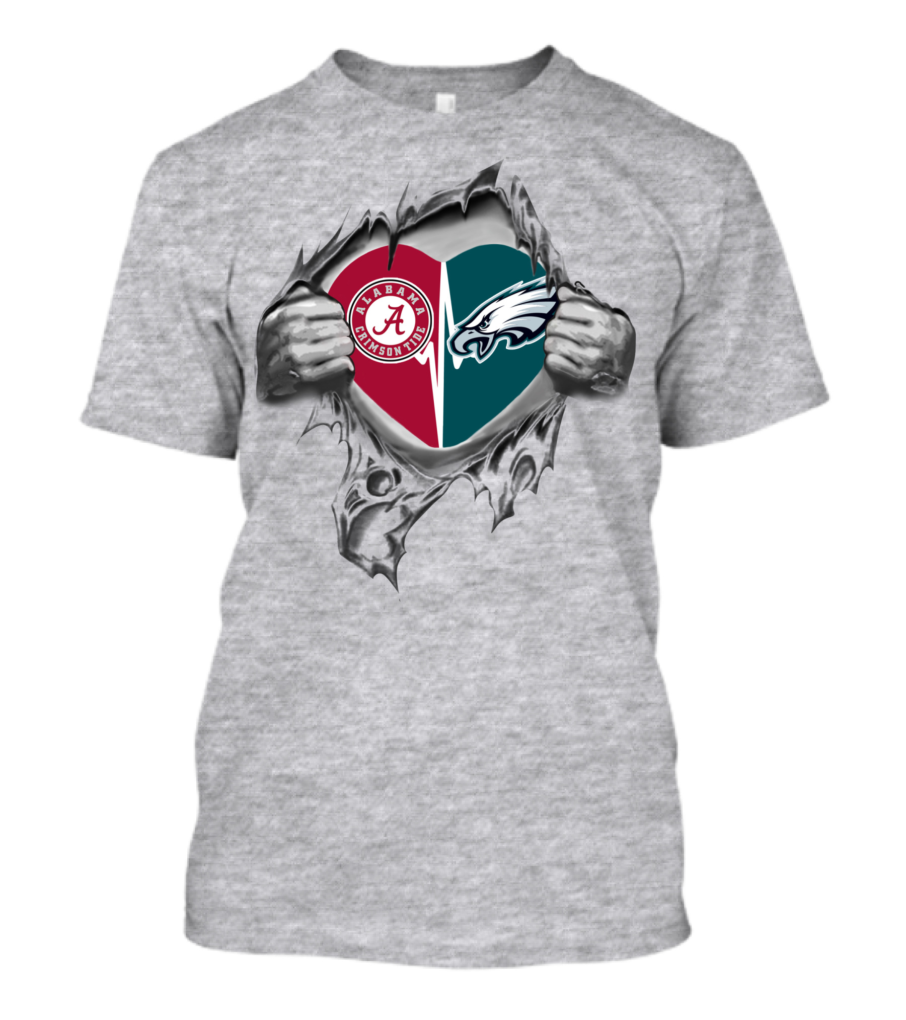 Eagles Alabama Crimson Tide Heart Rip T-Shirt