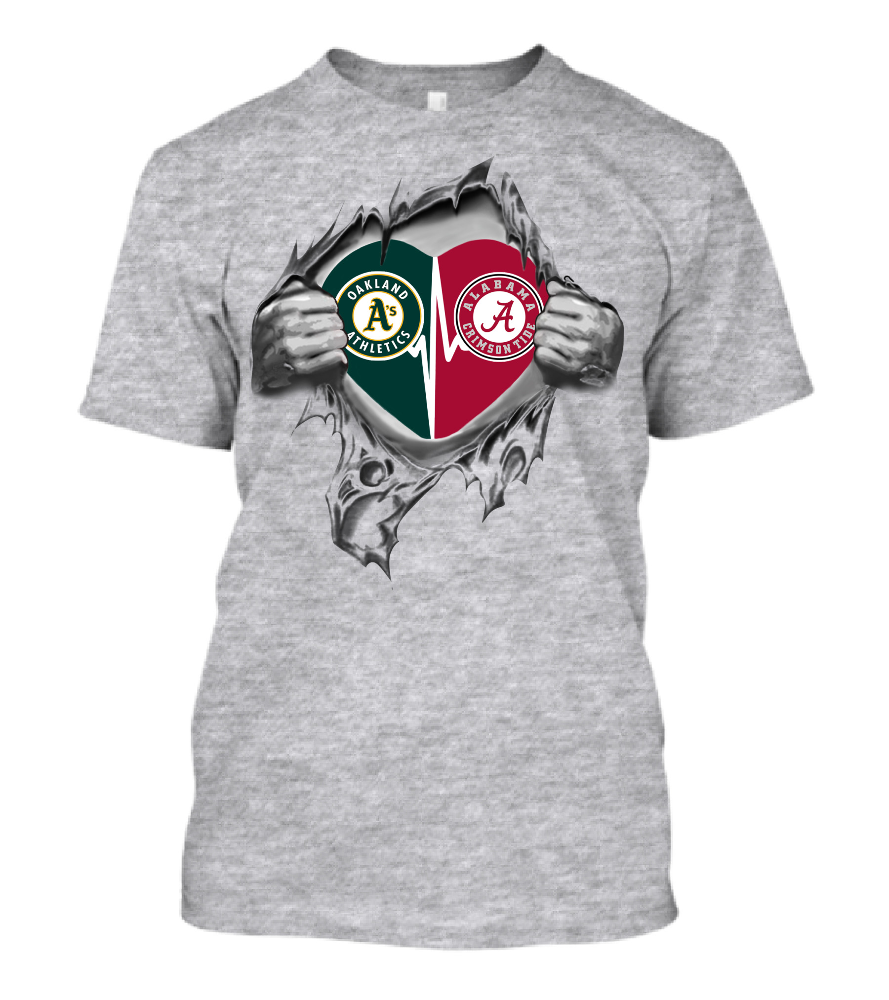 Oakland Athletics Alabama Crimson Tide Heart Integration Fandom T-Shirt