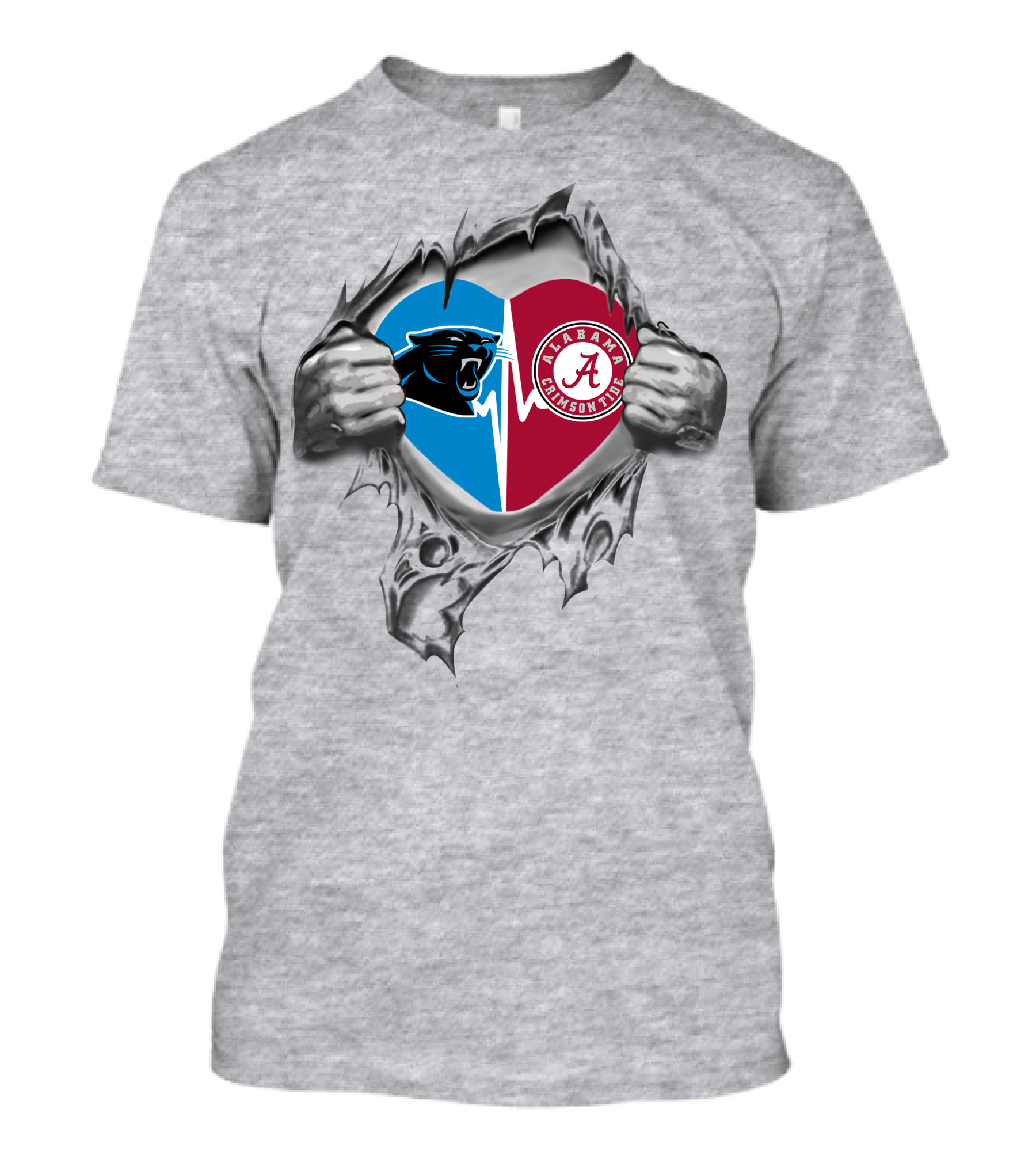 Panthers Alabama Crimson Tide Heart Design With Ripped Effect T-Shirt