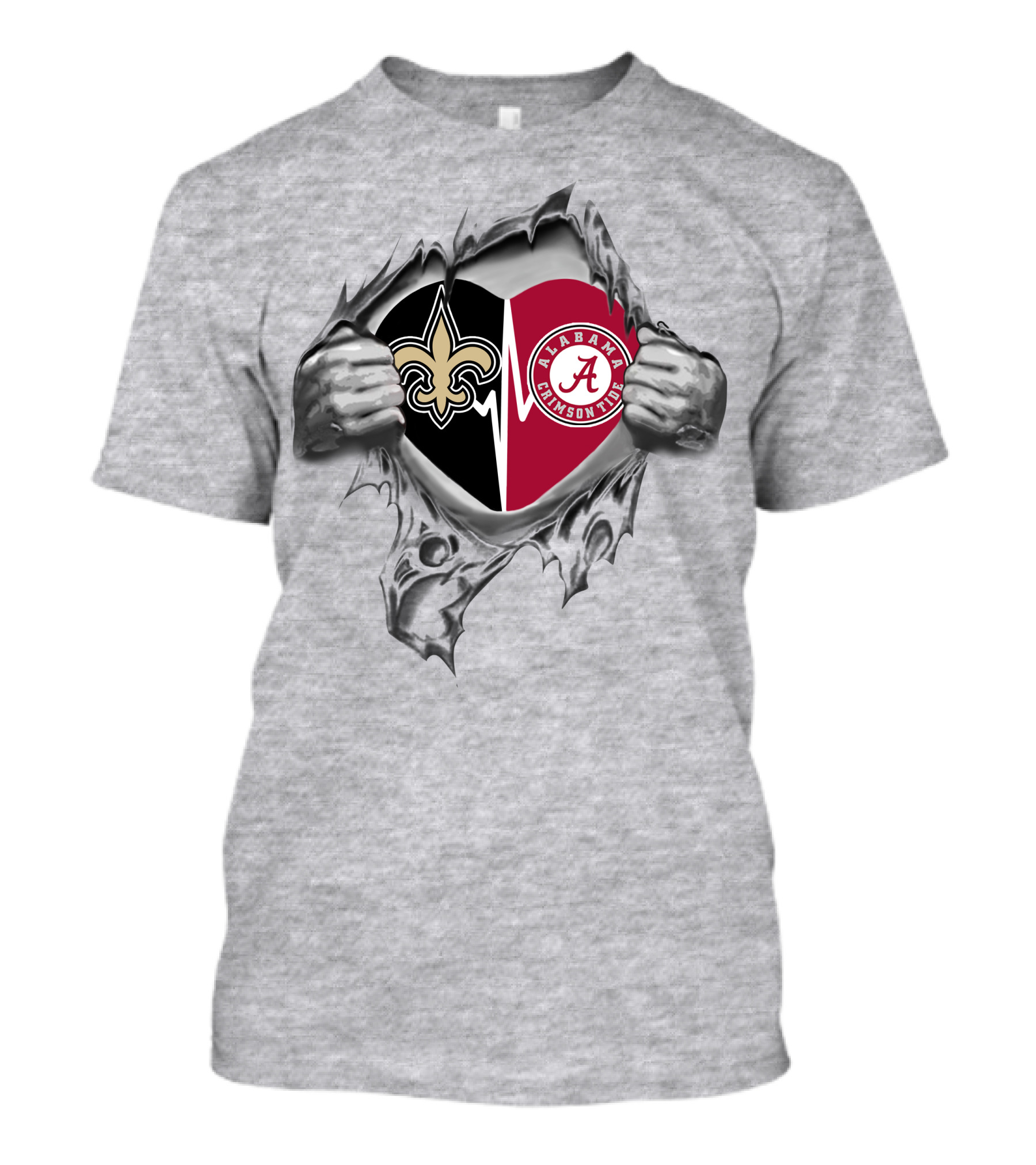 Saints Alabama Crimson Tide Heart Logo Ripped T-Shirt