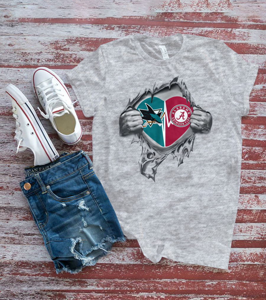 San Jose Sharks Alabama Crimson Tide Heart T-Shirt