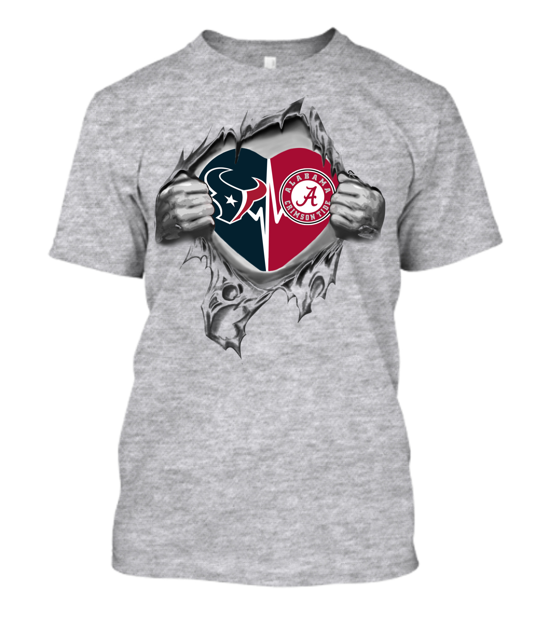 Texans And Alabama Crimson Tide Heart Symbol With Torn T-Shirt