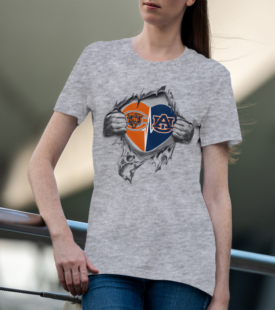 Bears Auburn Tigers Heart Torn T-Shirt