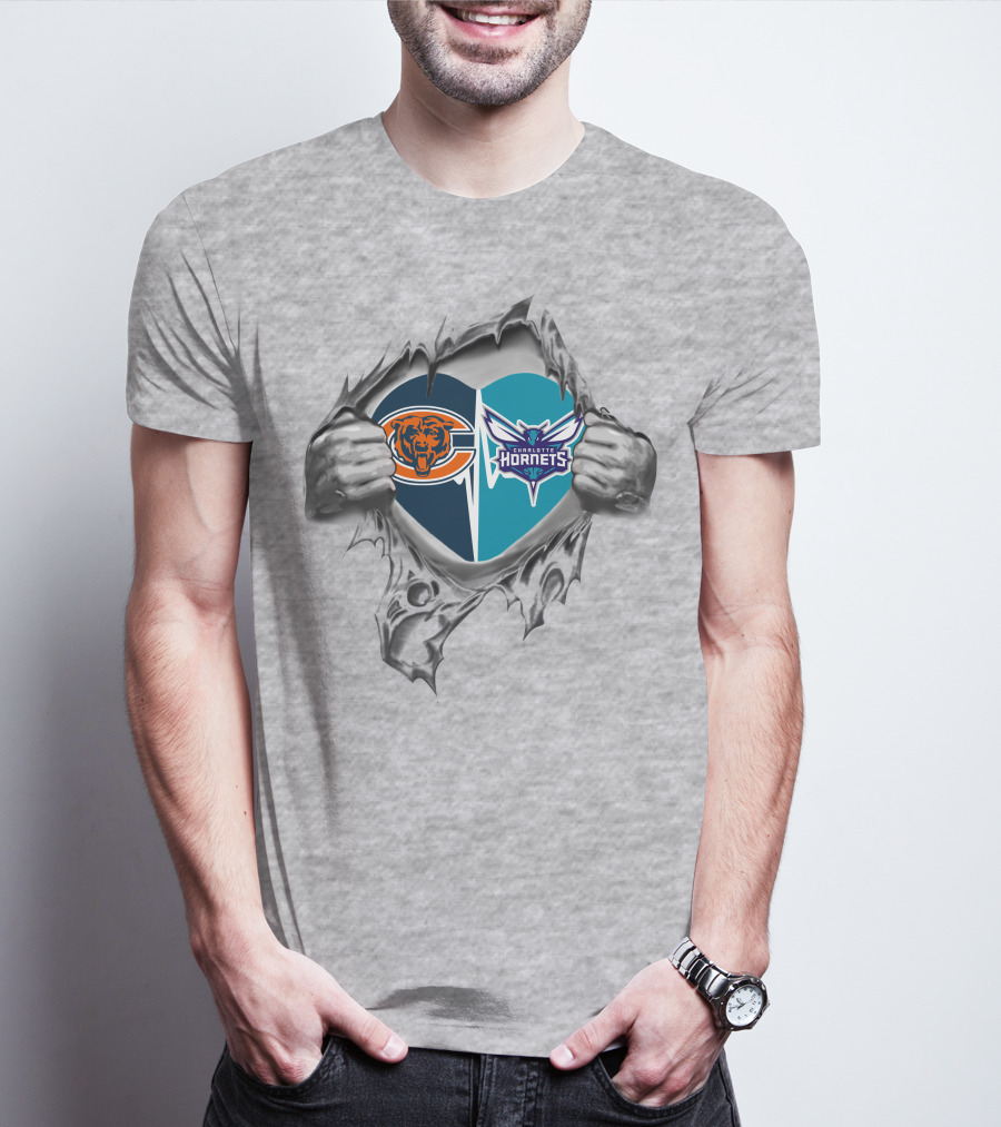Bears Charlotte Hornets Heart Torn Open T-Shirt