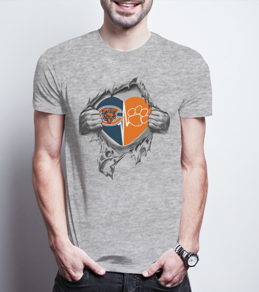 Bears Clemson Tigers Heart Logo With Ripping Hands T-Shirt
