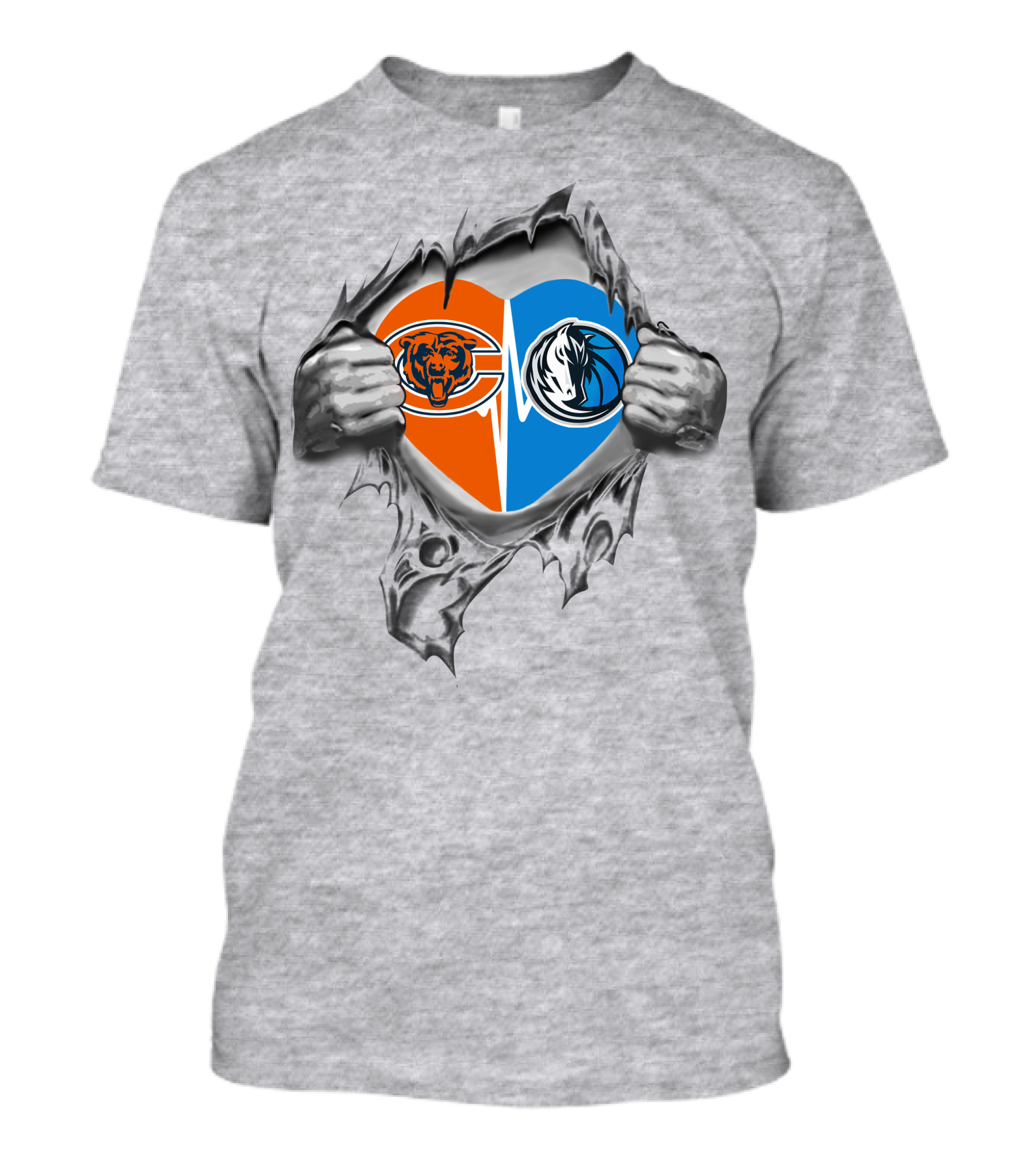Bears Dallas Mavericks Heart With Logos Torn T-Shirt