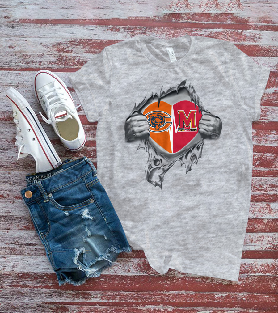 Bears Maryland Terrapins Heart Torn Open T-Shirt