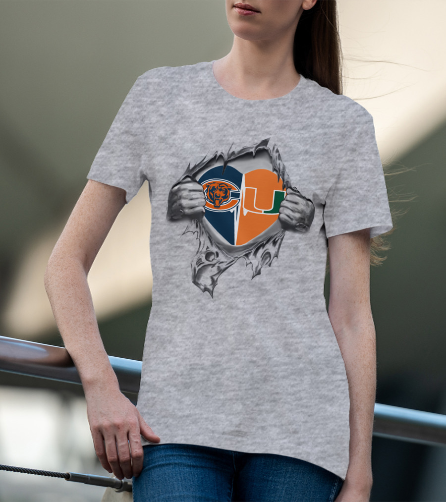 Bears Miami Hurricanes Heart Logo Peel T-Shirt