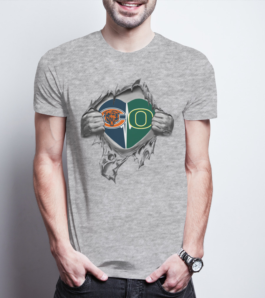 Bears Oregon Ducks Heart Logo Torn T-Shirt