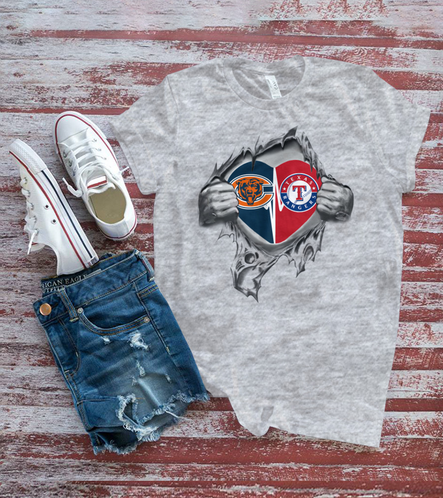 Bears And Texas Rangers Split Heart T-Shirt