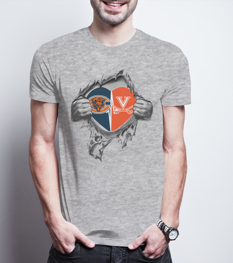 Bears Virginia Cavaliers Heart Logo Peeking Through Torn T-Shirt