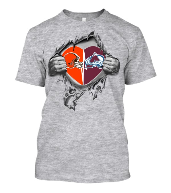 Browns Colorado Avalanche Heart Design Featuring Football And Hockey Logos T-Shirt