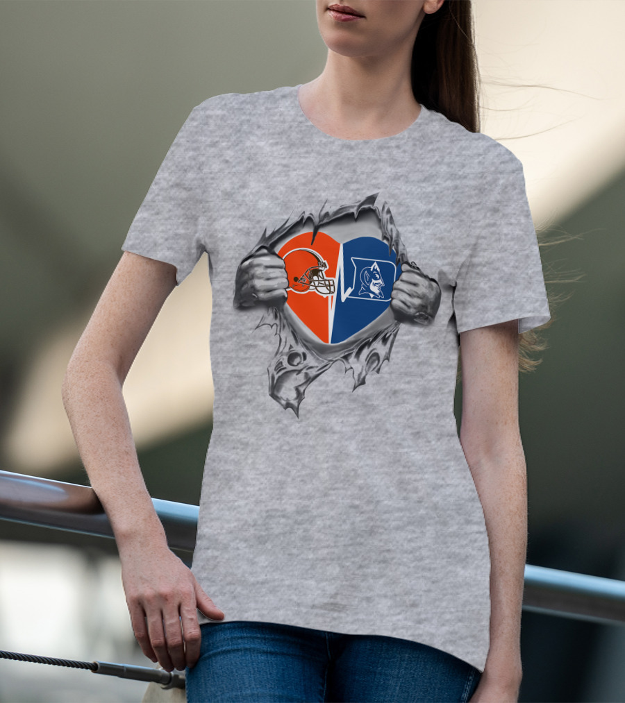 Browns Duke Blue Devils Heart Concept Football And Basketball Logo Integration T-Shirt