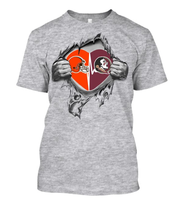 Browns And Florida State Seminoles Heartbeat Connection T-Shirt