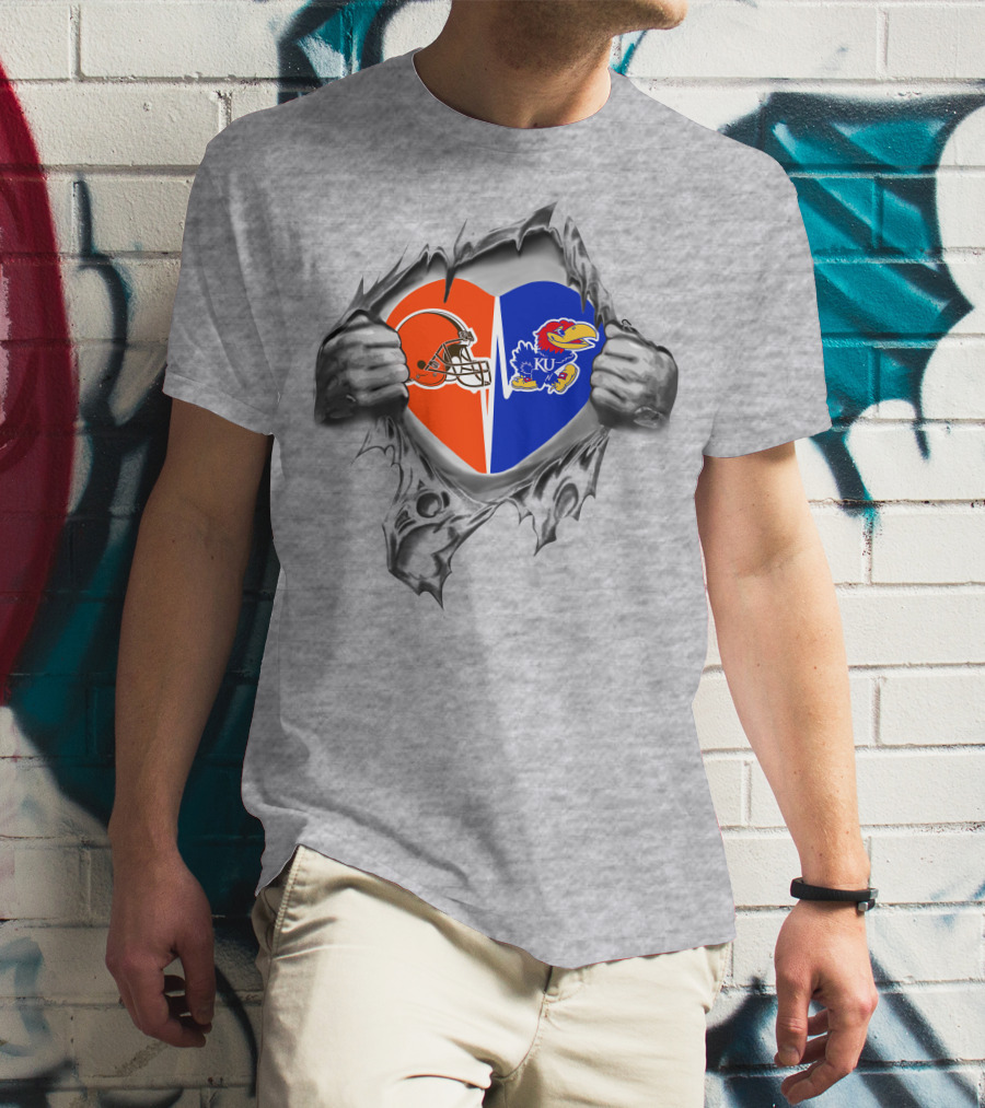 Browns Kansas Jayhawks Heart Split T-Shirt