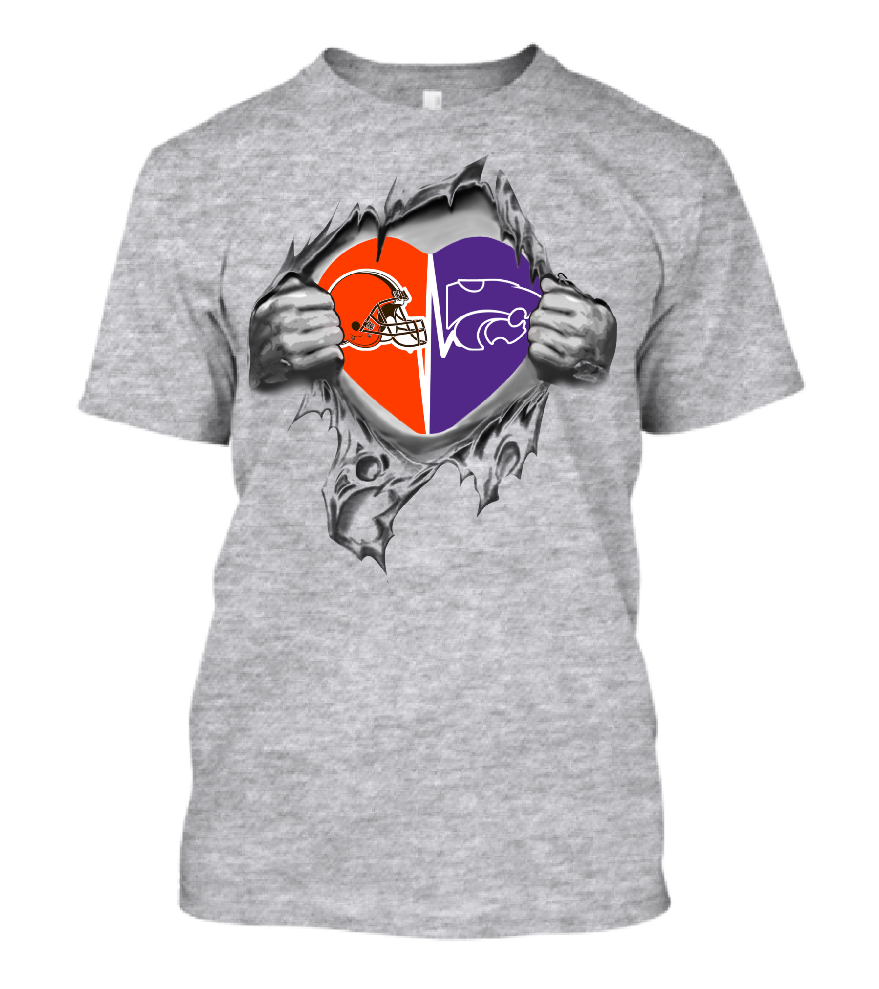 Browns Kansas State Wildcats Heart Design With Helmet And Wildcat T-Shirt