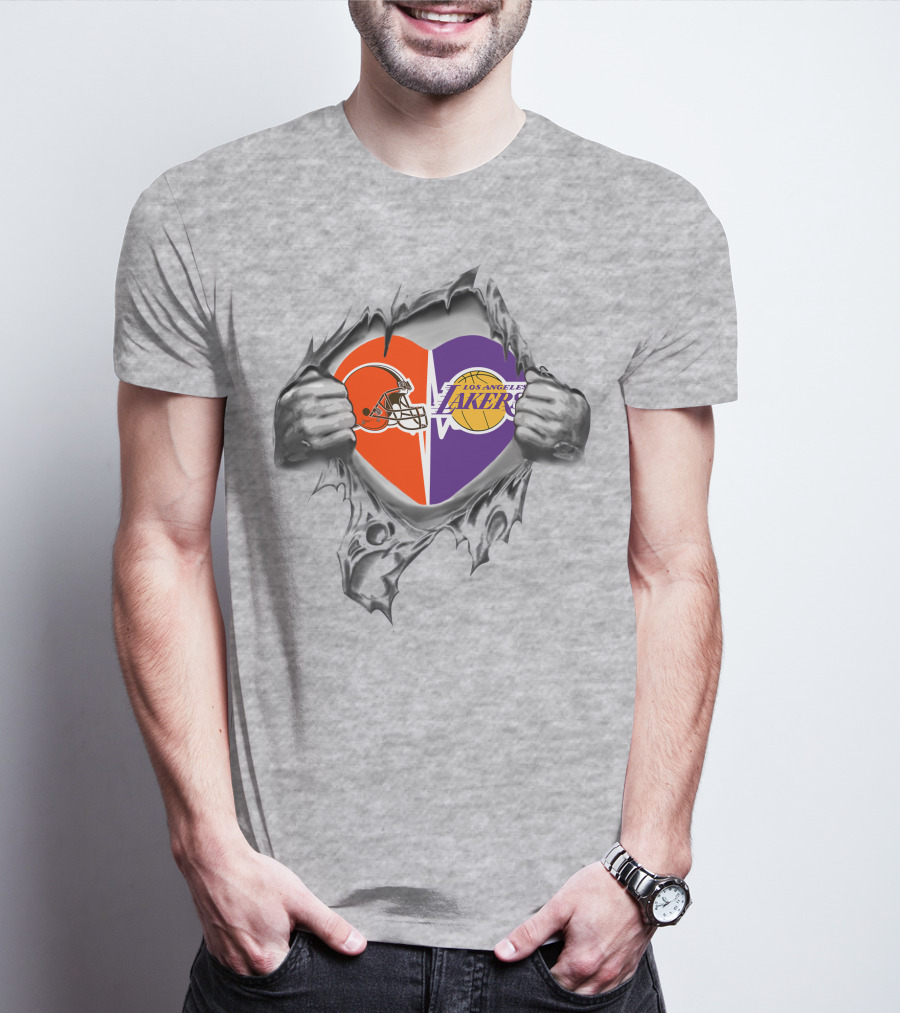 Browns Los Angeles Lakers Heartbeat Football Helmet Purple Basketball T-Shirt