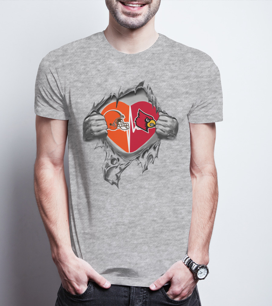 Browns Louisville Cardinals Heart Helmet T-Shirt