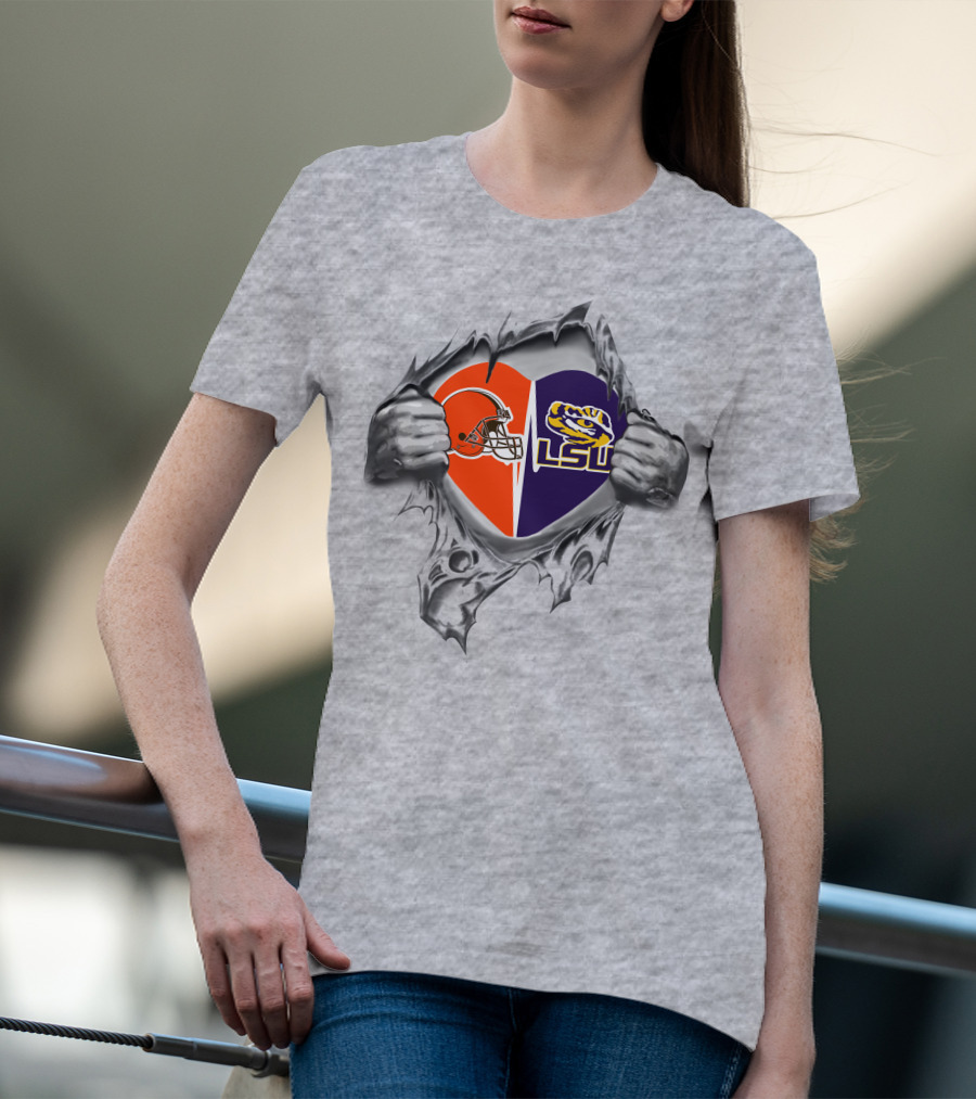 Browns Lsu Tigers Heart With Helmet And Tiger T-Shirt