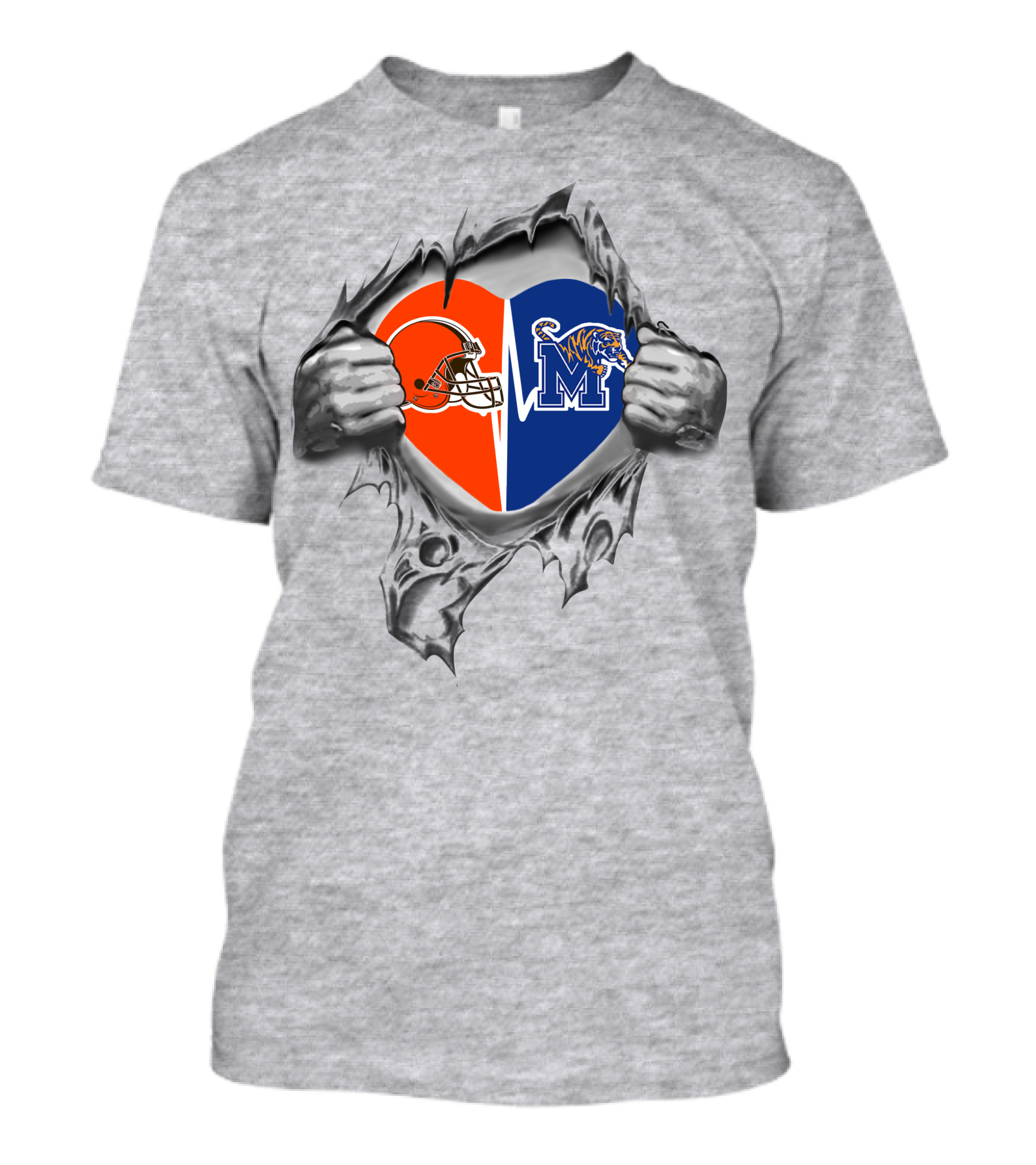 Browns Memphis Tigers Heart Helmet And Tiger T-Shirt