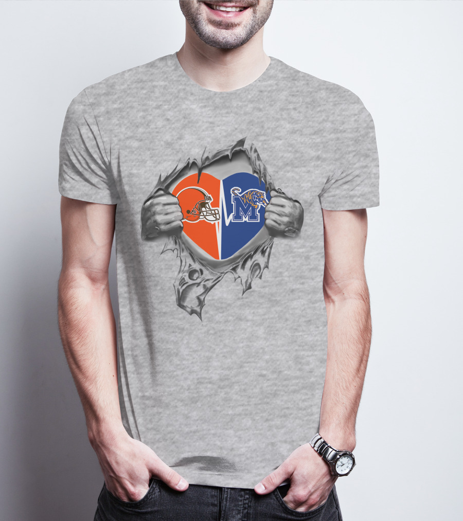 Browns Memphis Tigers Heart Helmet And Tiger T-Shirt